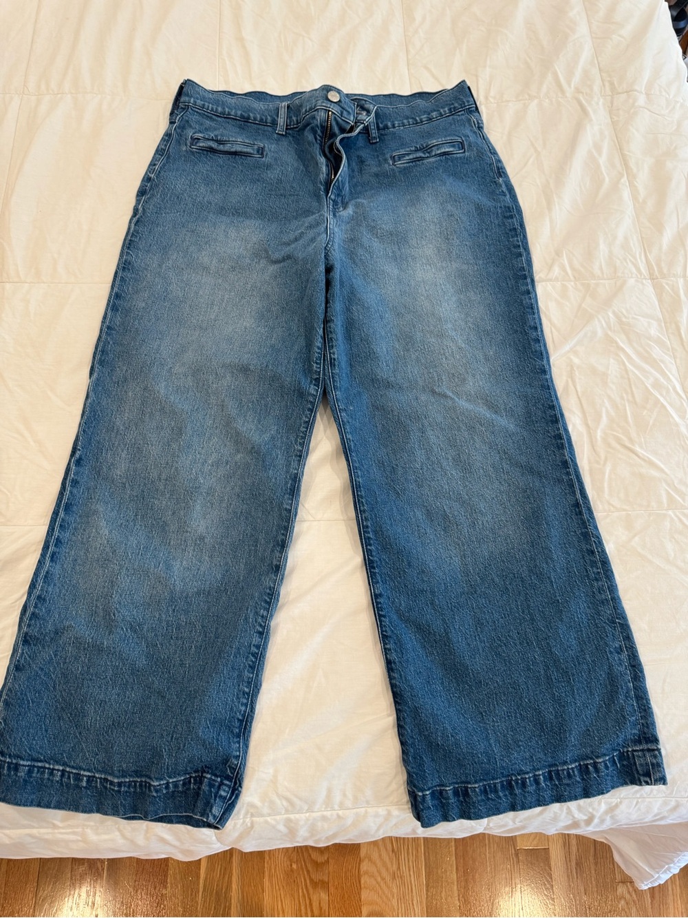 J. Crew Factory Wide Leg Ankle Jeans in Medium Blue